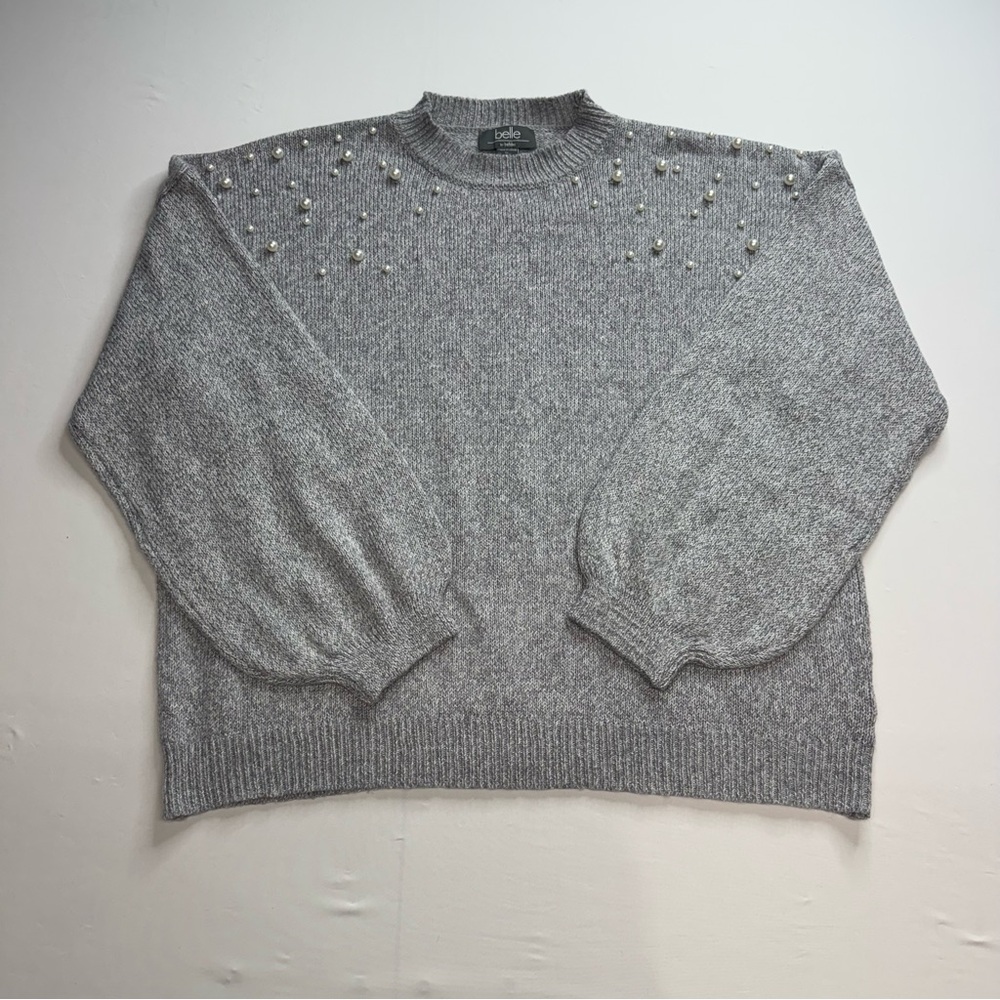Belldini Gray Crewneck Sweater with Pearl Details